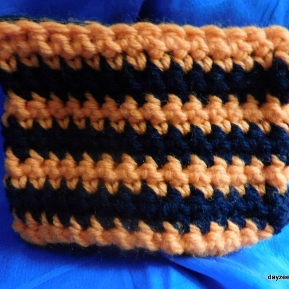 New Black and Orange crocheted change purse with zipper and keyring